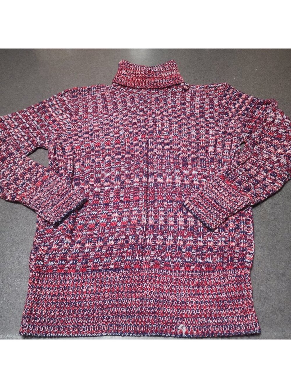 Vintage Men's Montgomery Ward Red Blue White Marbled Knit Turtleneck Sweater